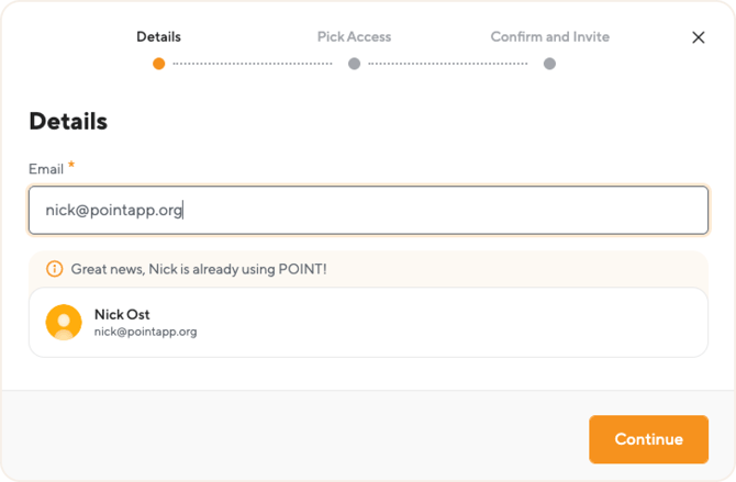 Details step showing an email that matched an existing contac