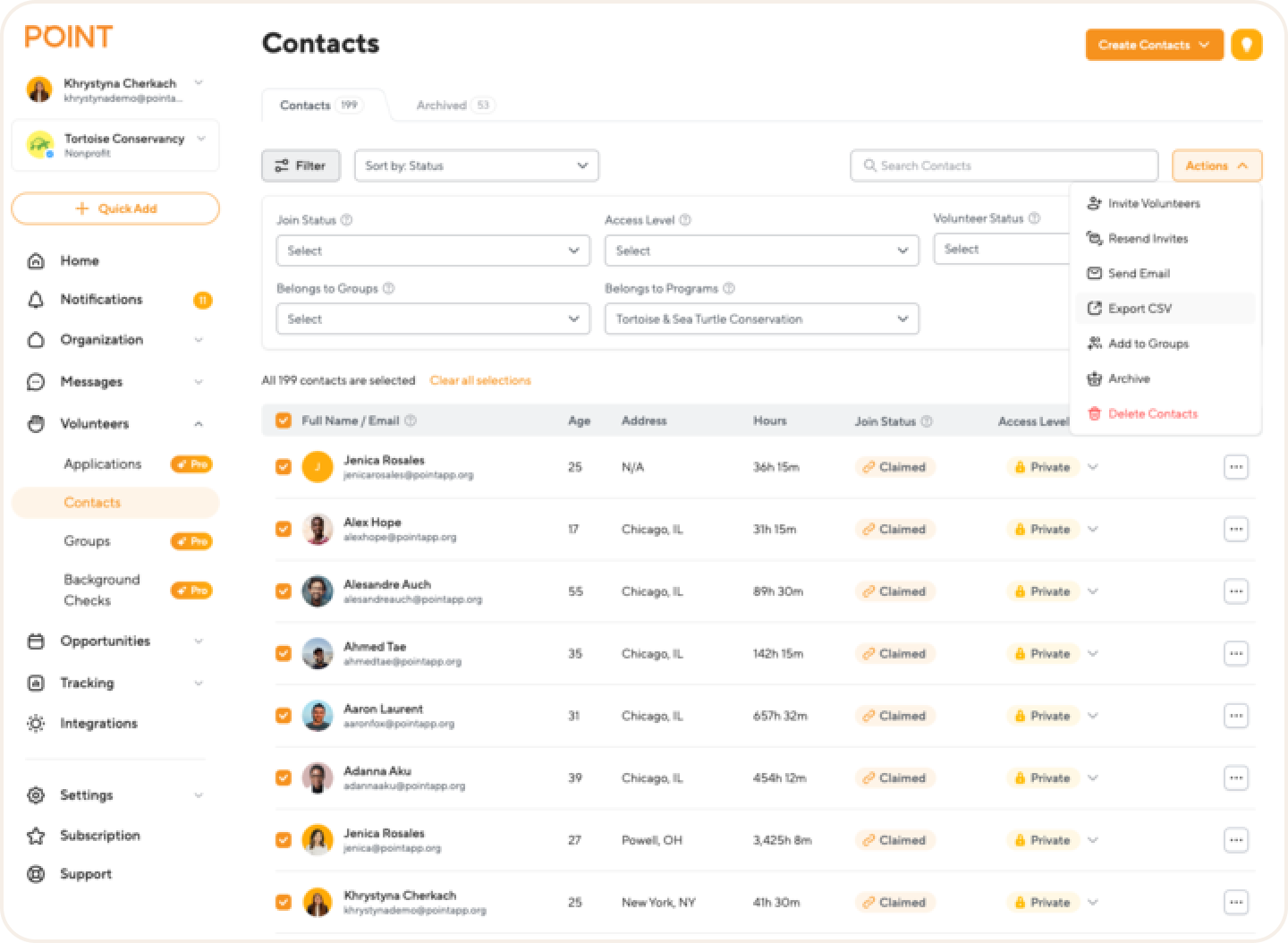 How do you export program contacts?